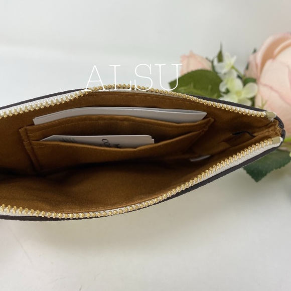 Coach Corner Zip Wallet Crossgrain Leather Cream - Picture 5 of 7